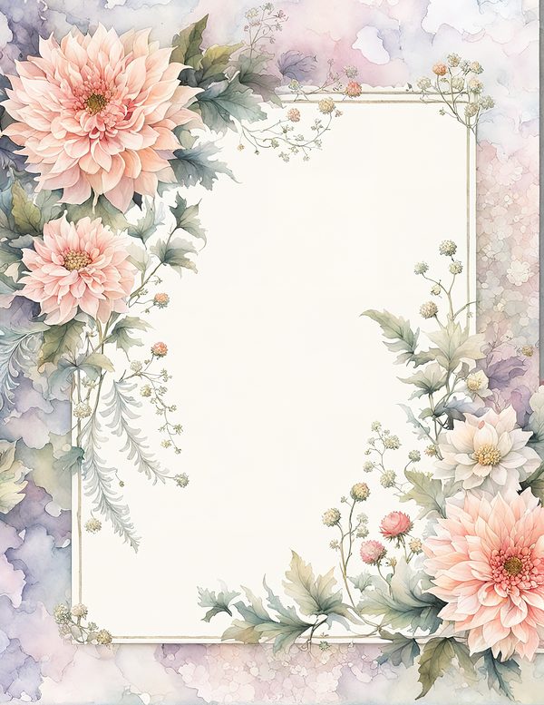 Watercolor Dahlia Frame: Blush Pink Floral Border (10 JPG Digital Paper) — image 6