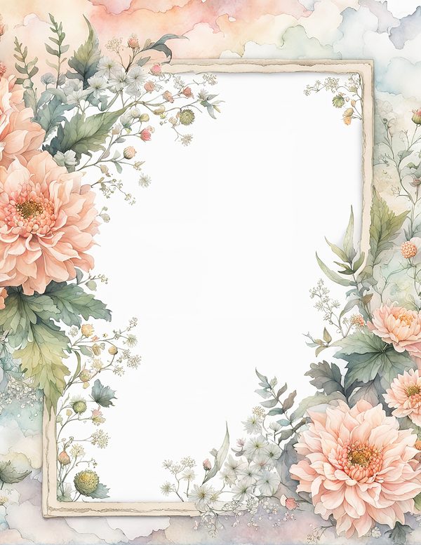 Watercolor Dahlia Frame: Blush Pink Floral Border (10 JPG Digital Paper) — image 7