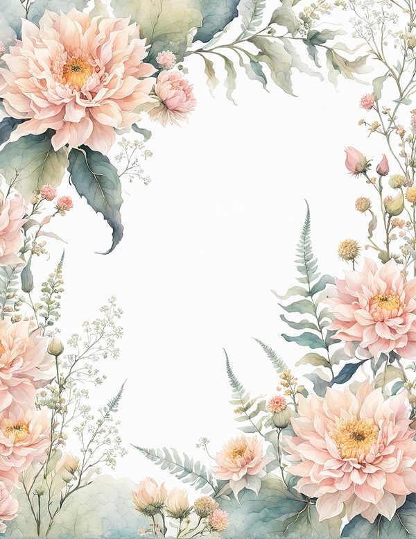 Watercolor Dahlia Frame: Blush Pink Floral Border (10 JPG Digital Paper) — image 8