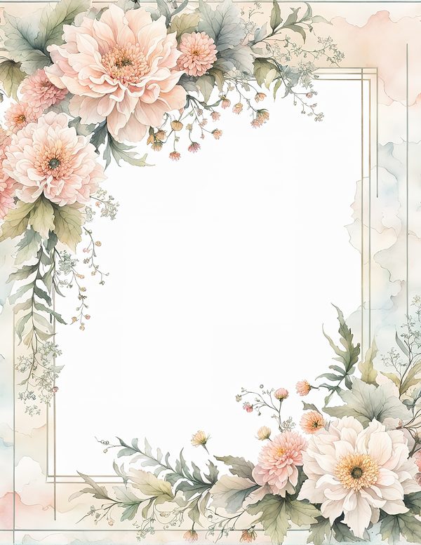 Watercolor Dahlia Frame: Blush Pink Floral Border (10 JPG Digital Paper) — image 9