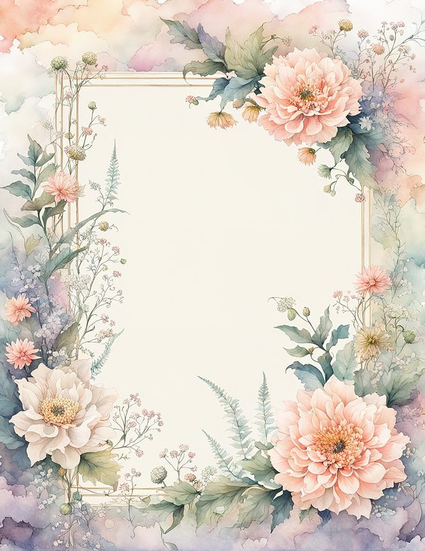 Watercolor Dahlia Frame: Blush Pink Floral Border (10 JPG Digital Paper) — image 10