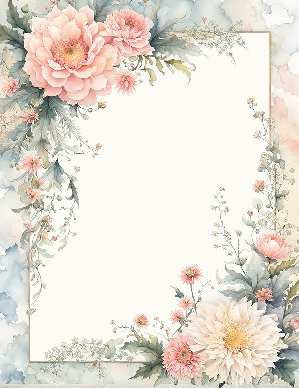 Watercolor Dahlia Frame: Blush Pink Floral Border (10 JPG Digital Paper) — image 11
