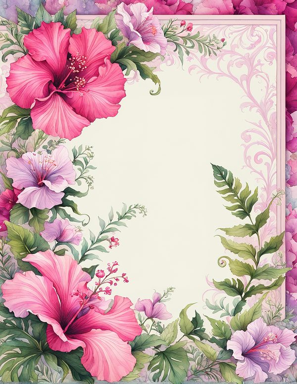 Watercolor Hibiscus Frame: Pink Tropical Paper Pack (Digital Download) — image 2