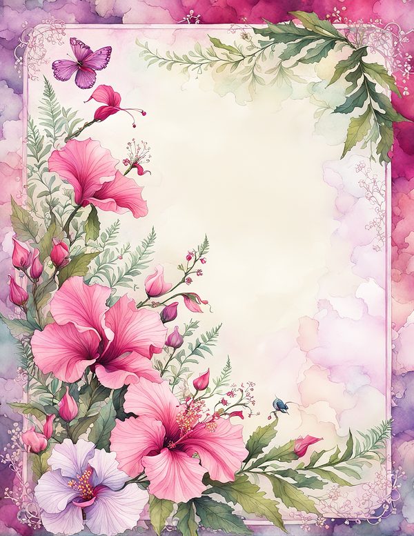 Watercolor Hibiscus Frame: Pink Tropical Paper Pack (Digital Download) — image 4