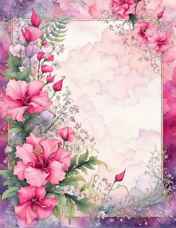 Watercolor Hibiscus Frame: Pink Tropical Paper Pack (Digital Download) — image 5
