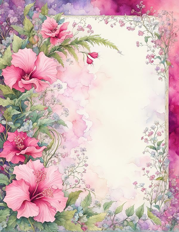 Watercolor Hibiscus Frame: Pink Tropical Paper Pack (Digital Download) — image 6