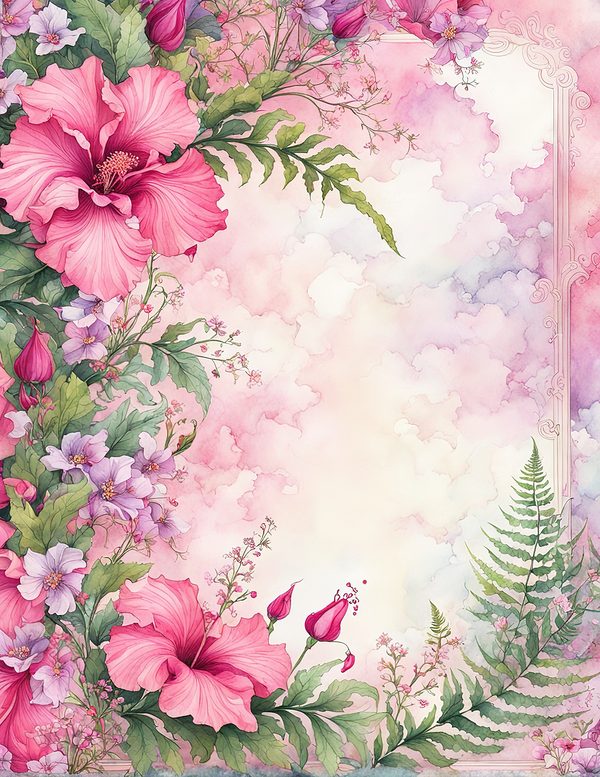 Watercolor Hibiscus Frame: Pink Tropical Paper Pack (Digital Download) — image 7
