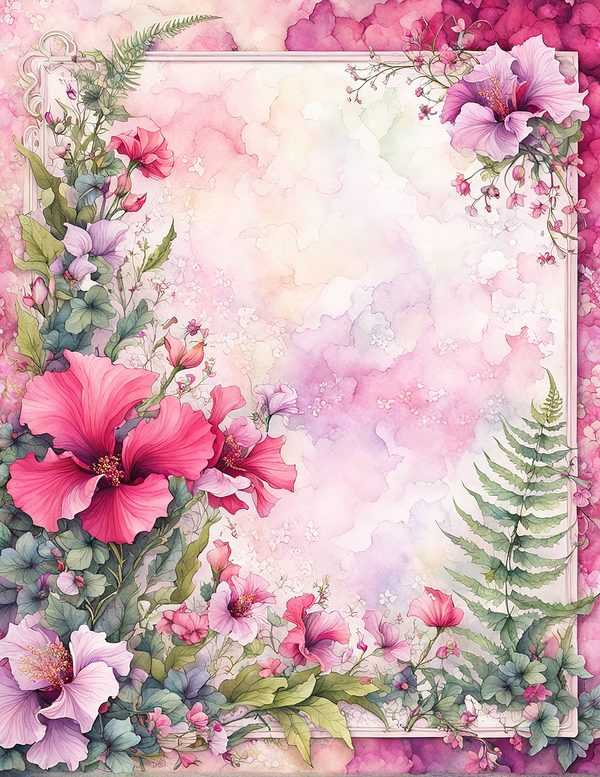 Watercolor Hibiscus Frame: Pink Tropical Paper Pack (Digital Download) — image 8