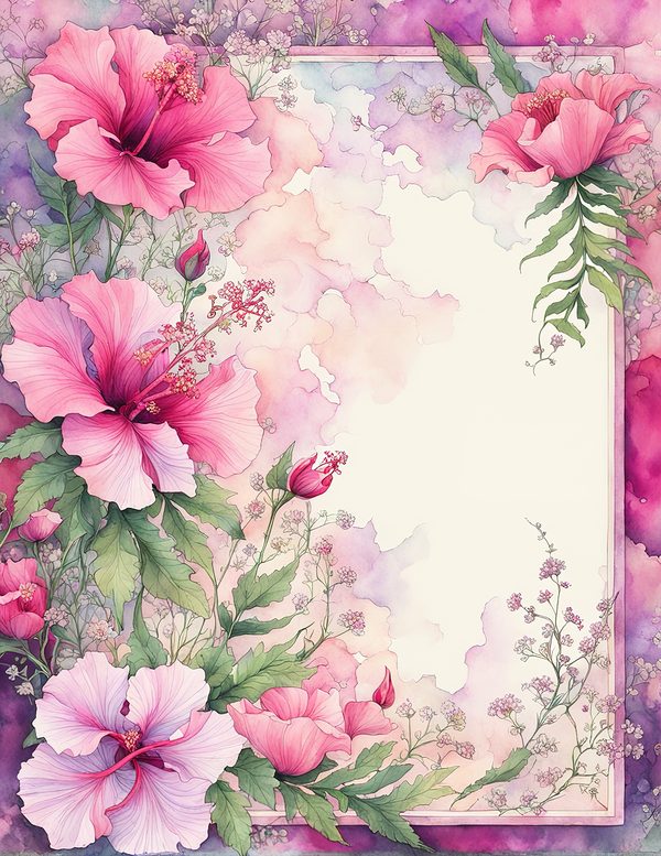 Watercolor Hibiscus Frame: Pink Tropical Paper Pack (Digital Download) — image 9