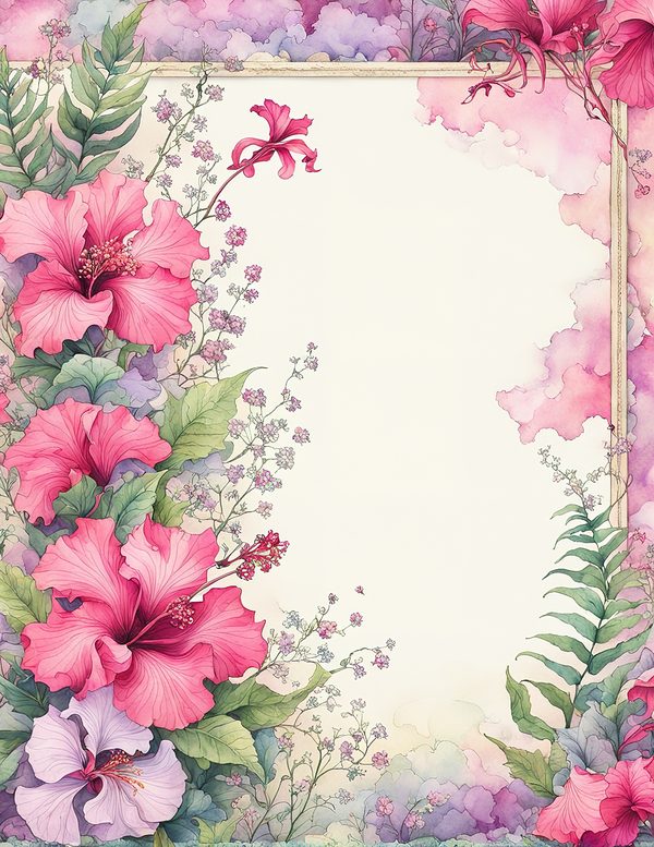 Watercolor Hibiscus Frame: Pink Tropical Paper Pack (Digital Download) — image 10