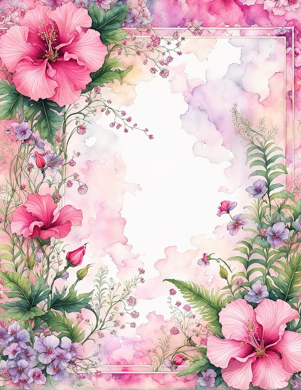 Watercolor Hibiscus Frame: Pink Tropical Paper Pack (Digital Download) — image 11
