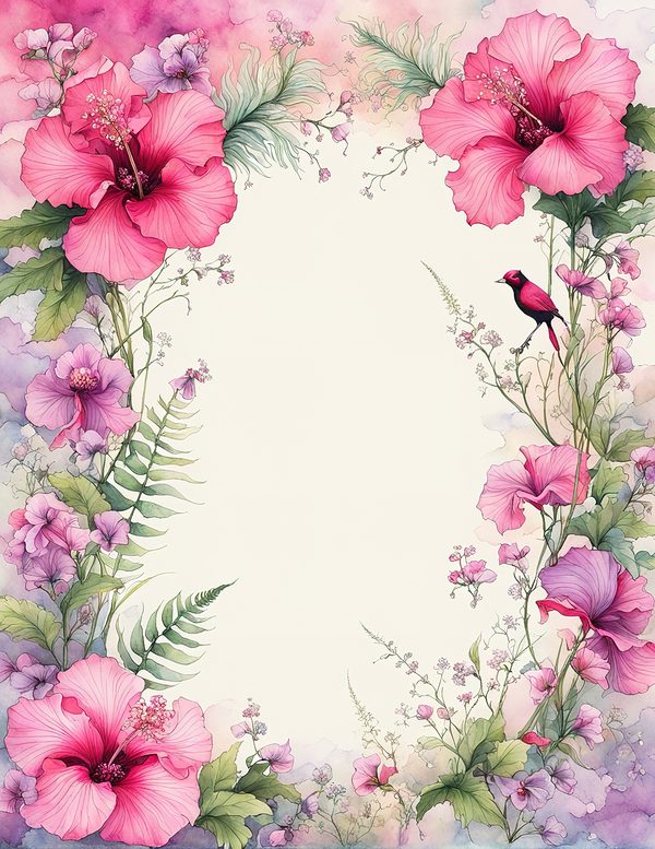 Watercolor Hibiscus Frame: Pink Tropical Paper Pack (Digital Download) — image 12