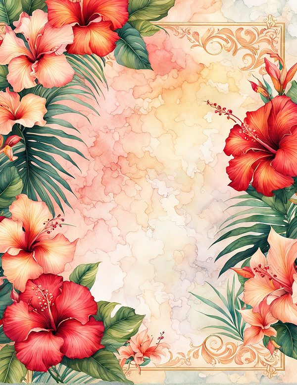 Watercolor Hibiscus Flower Frame: Tropical Invitation Clipart (Digital Paper) — image 1