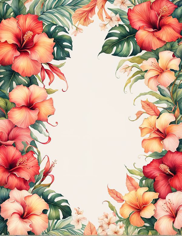Watercolor Hibiscus Flower Frame: Tropical Invitation Clipart (Digital Paper) — image 3