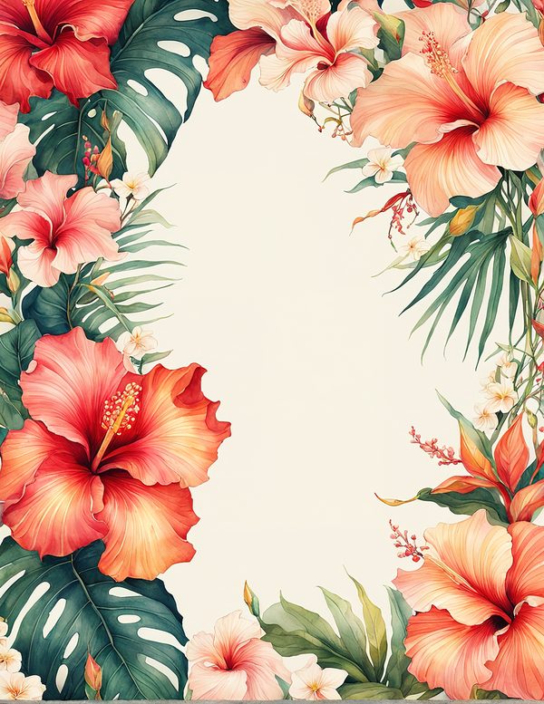 Watercolor Hibiscus Flower Frame: Tropical Invitation Clipart (Digital Paper) — image 5