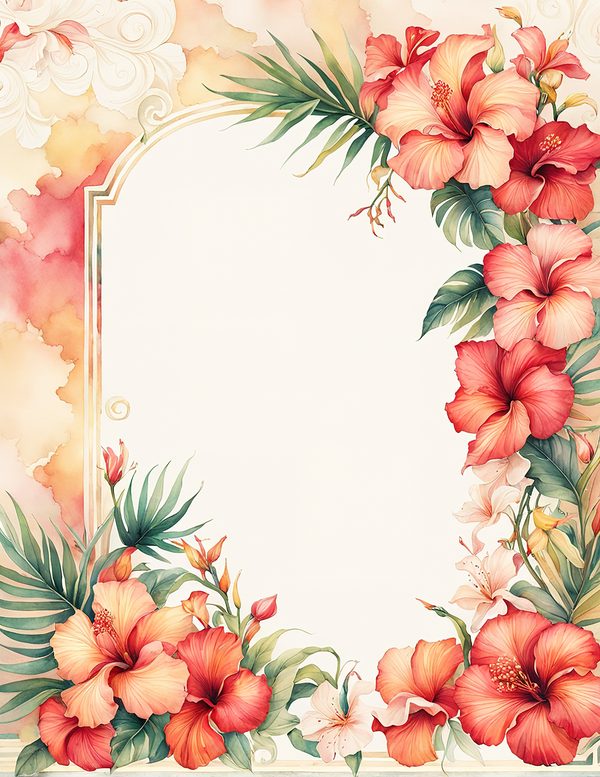 Watercolor Hibiscus Flower Frame: Tropical Invitation Clipart (Digital Paper) — image 6