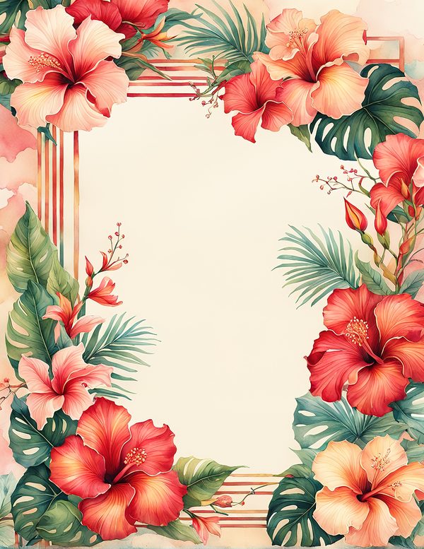 Watercolor Hibiscus Flower Frame: Tropical Invitation Clipart (Digital Paper) — image 8