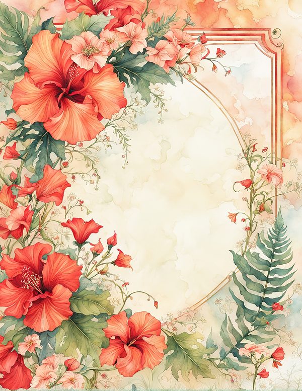 Watercolor Hibiscus Flower Frame: Tropical Invitation Clipart (Digital Paper) — image 9
