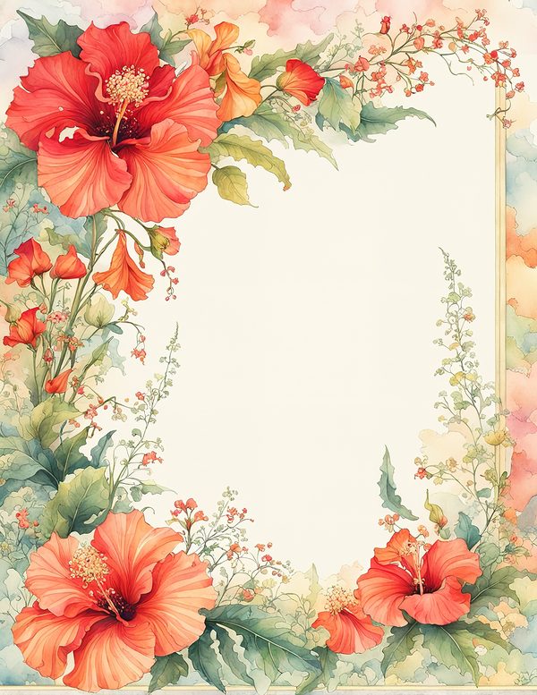 Watercolor Hibiscus Flower Frame: Tropical Invitation Clipart (Digital Paper) — image 10