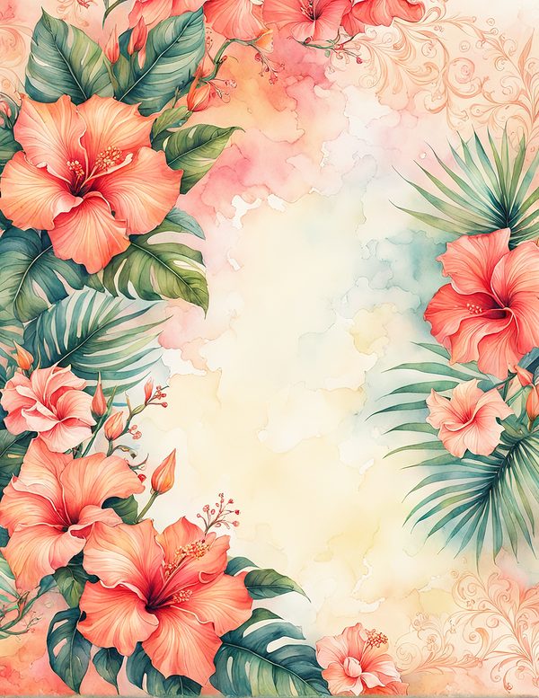 Watercolor Hibiscus Flower Frame: Tropical Invitation Clipart (Digital Paper) — image 12