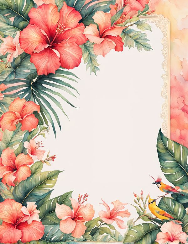 Watercolor Hibiscus Flower Frame: Tropical Invitation Clipart (Digital Paper) — image 13