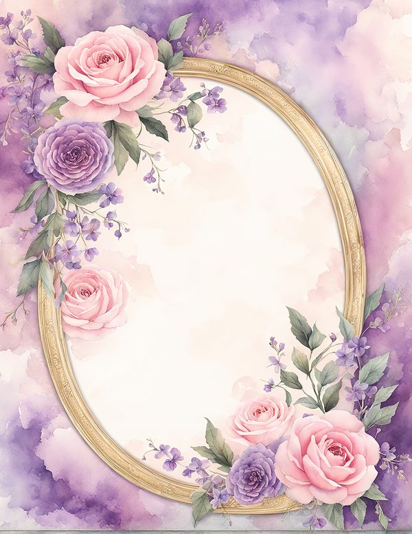 Watercolor Rose Frame: Pink Purple Floral Oval (10 JPG Digital Papers) — image 5