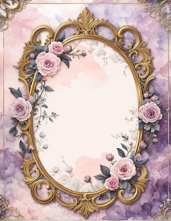 Watercolor Rose Frame: Pink Purple Floral Oval (10 JPG Digital Papers) — image 7