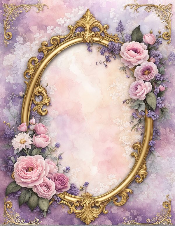Watercolor Rose Frame: Pink Purple Floral Oval (10 JPG Digital Papers) — image 8