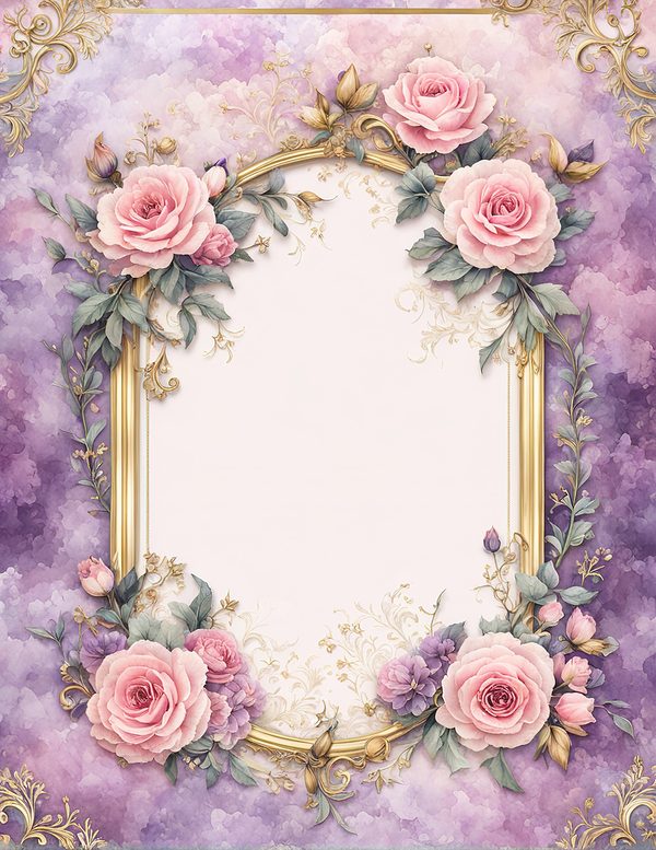 Watercolor Rose Frame: Pink Purple Floral Oval (10 JPG Digital Papers) — image 9