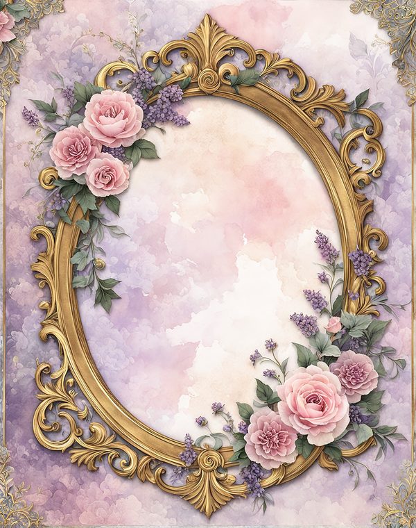 Watercolor Rose Frame: Pink Purple Floral Oval (10 JPG Digital Papers) — image 10