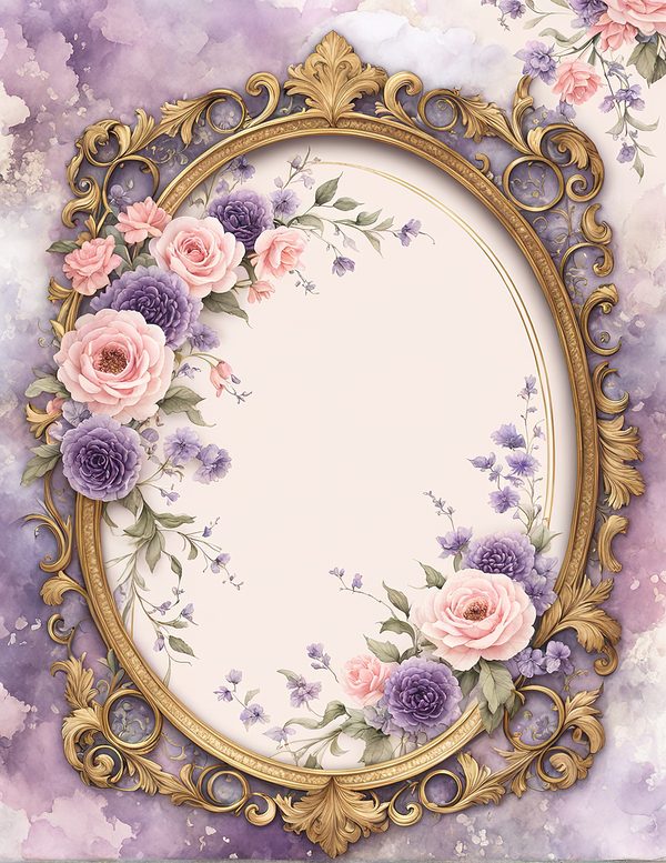 Watercolor Rose Frame: Pink Purple Floral Oval (10 JPG Digital Papers) — image 11