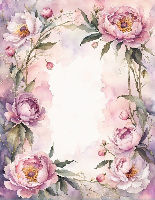 Watercolor Peony Frame Set: Pink Floral Borders, Romantic Backgrounds (JPG Digital Paper) — image 3