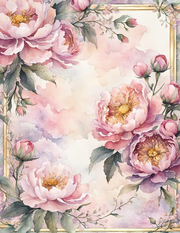 Watercolor Peony Frame Set: Pink Floral Borders, Romantic Backgrounds (JPG Digital Paper) — image 4
