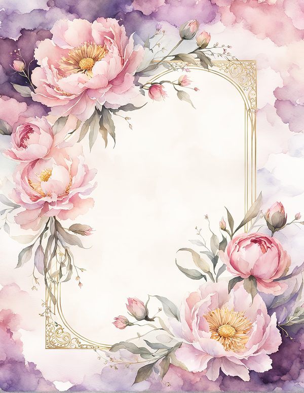 Watercolor Peony Frame Set: Pink Floral Borders, Romantic Backgrounds (JPG Digital Paper) — image 5