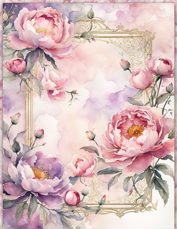 Watercolor Peony Frame Set: Pink Floral Borders, Romantic Backgrounds (JPG Digital Paper) — image 6