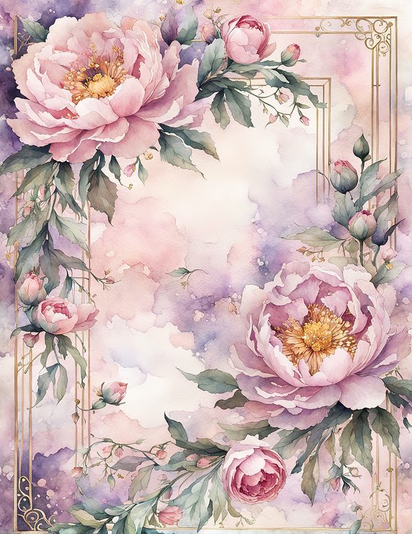 Watercolor Peony Frame Set: Pink Floral Borders, Romantic Backgrounds (JPG Digital Paper) — image 7