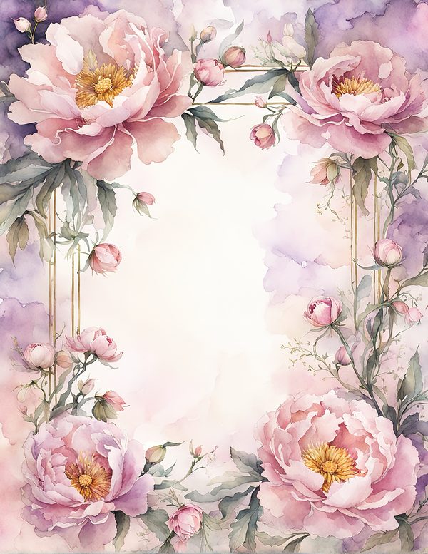 Watercolor Peony Frame Set: Pink Floral Borders, Romantic Backgrounds (JPG Digital Paper) — image 8