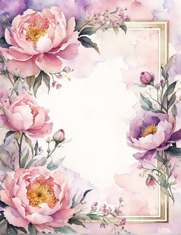 Watercolor Peony Frame Set: Pink Floral Borders, Romantic Backgrounds (JPG Digital Paper) — image 9