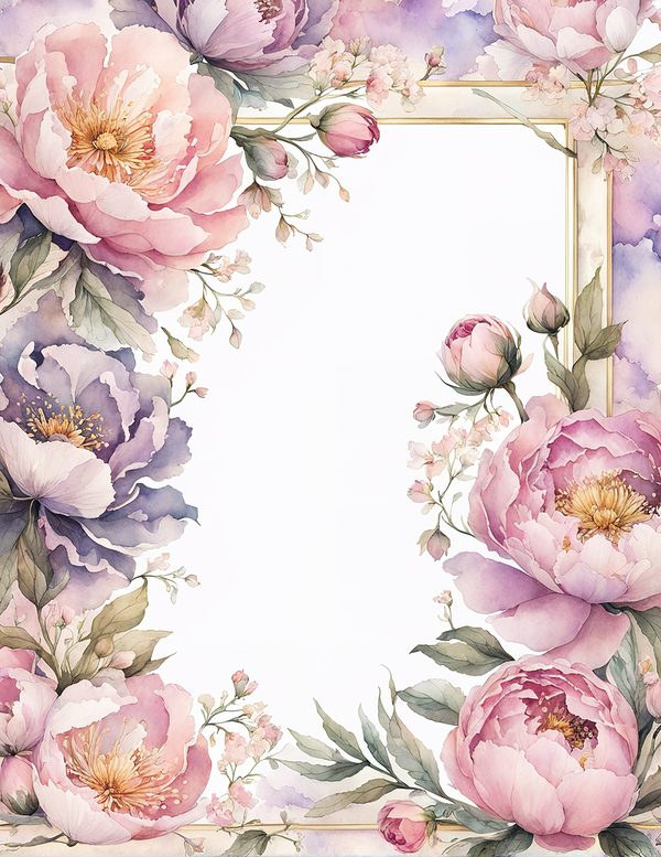 Watercolor Peony Frame Set: Pink Floral Borders, Romantic Backgrounds (JPG Digital Paper) — image 10