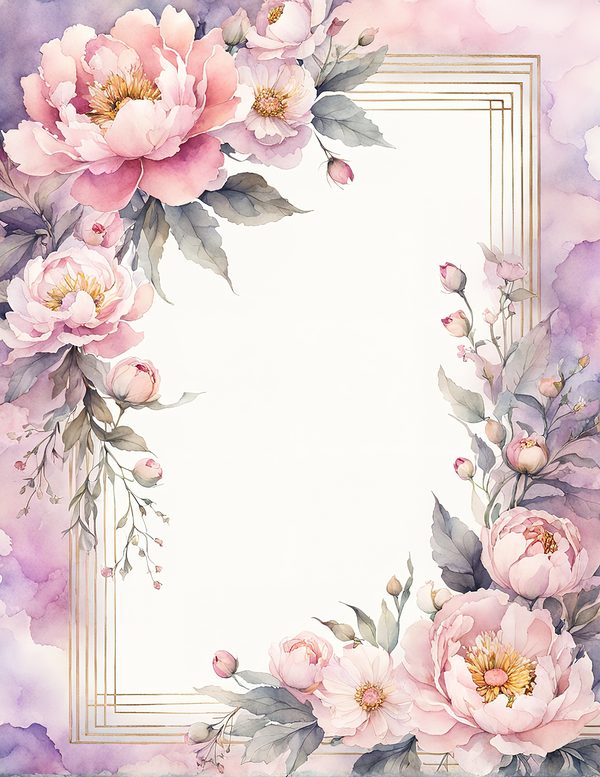 Watercolor Peony Frame Set: Pink Floral Borders, Romantic Backgrounds (JPG Digital Paper) — image 11