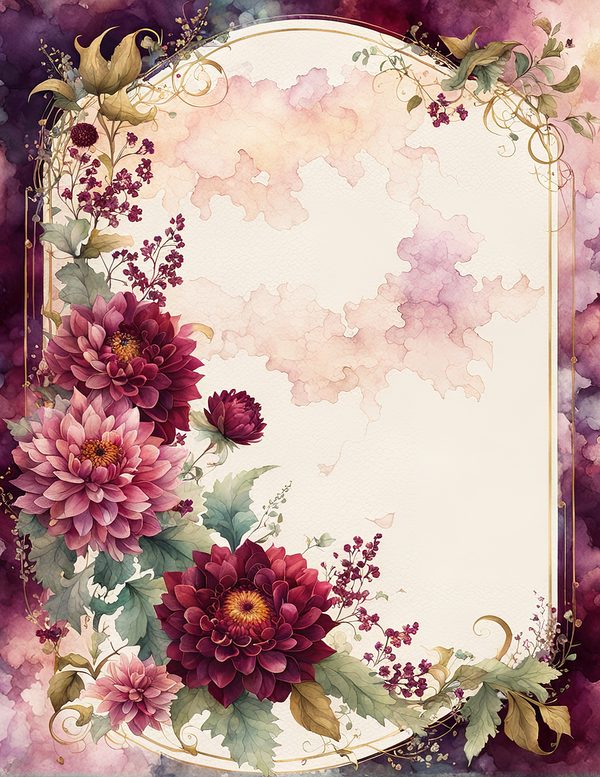 Watercolor Dahlia Frame: Red Floral Border, Scrapbooking (Digital Paper) — image 1