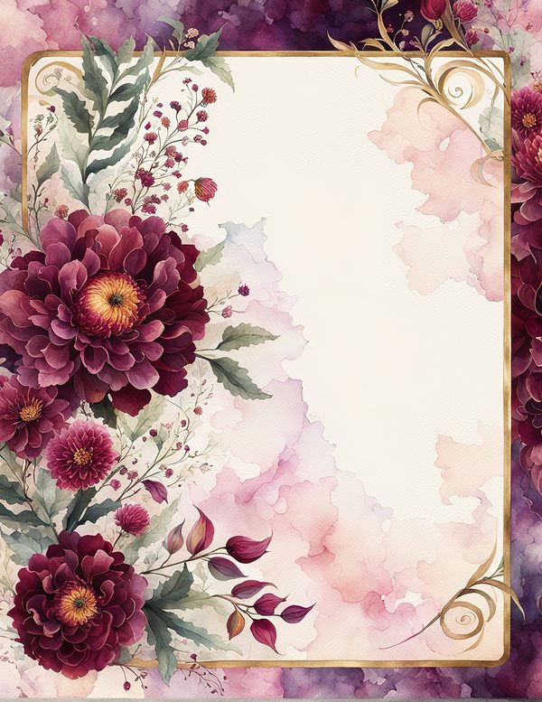 Watercolor Dahlia Frame: Red Floral Border, Scrapbooking (Digital Paper) — image 2