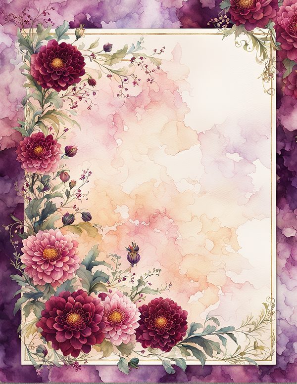Watercolor Dahlia Frame: Red Floral Border, Scrapbooking (Digital Paper) — image 3