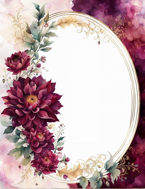 Watercolor Dahlia Frame: Red Floral Border, Scrapbooking (Digital Paper) — image 4