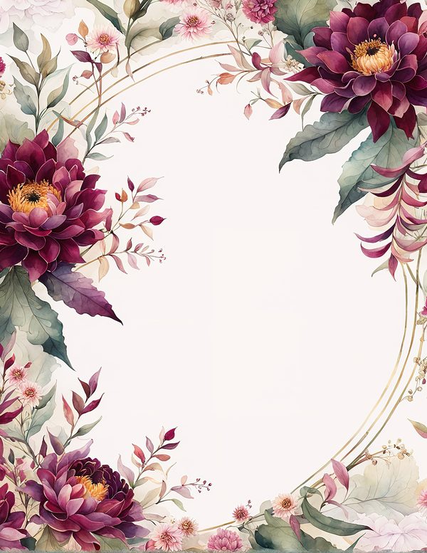 Watercolor Dahlia Frame: Red Floral Border, Scrapbooking (Digital Paper) — image 5