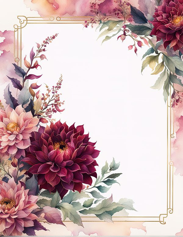 Watercolor Dahlia Frame: Red Floral Border, Scrapbooking (Digital Paper) — image 6