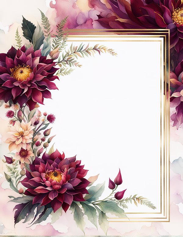Watercolor Dahlia Frame: Red Floral Border, Scrapbooking (Digital Paper) — image 7