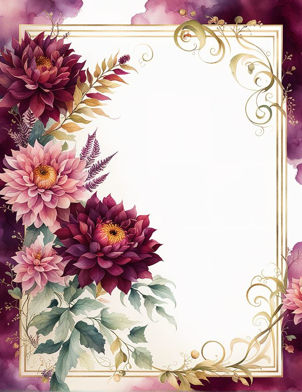 Watercolor Dahlia Frame: Red Floral Border, Scrapbooking (Digital Paper) — image 8