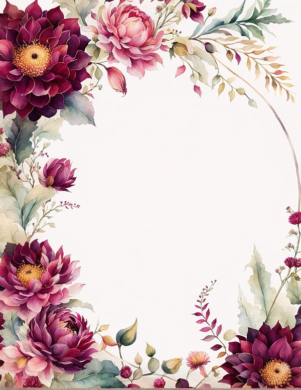 Watercolor Dahlia Frame: Red Floral Border, Scrapbooking (Digital Paper) — image 9
