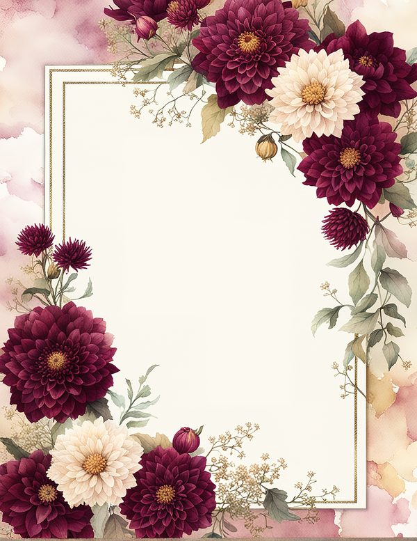 Watercolor Dahlia Frame: Red Floral Border, Scrapbooking (Digital Paper) — image 10